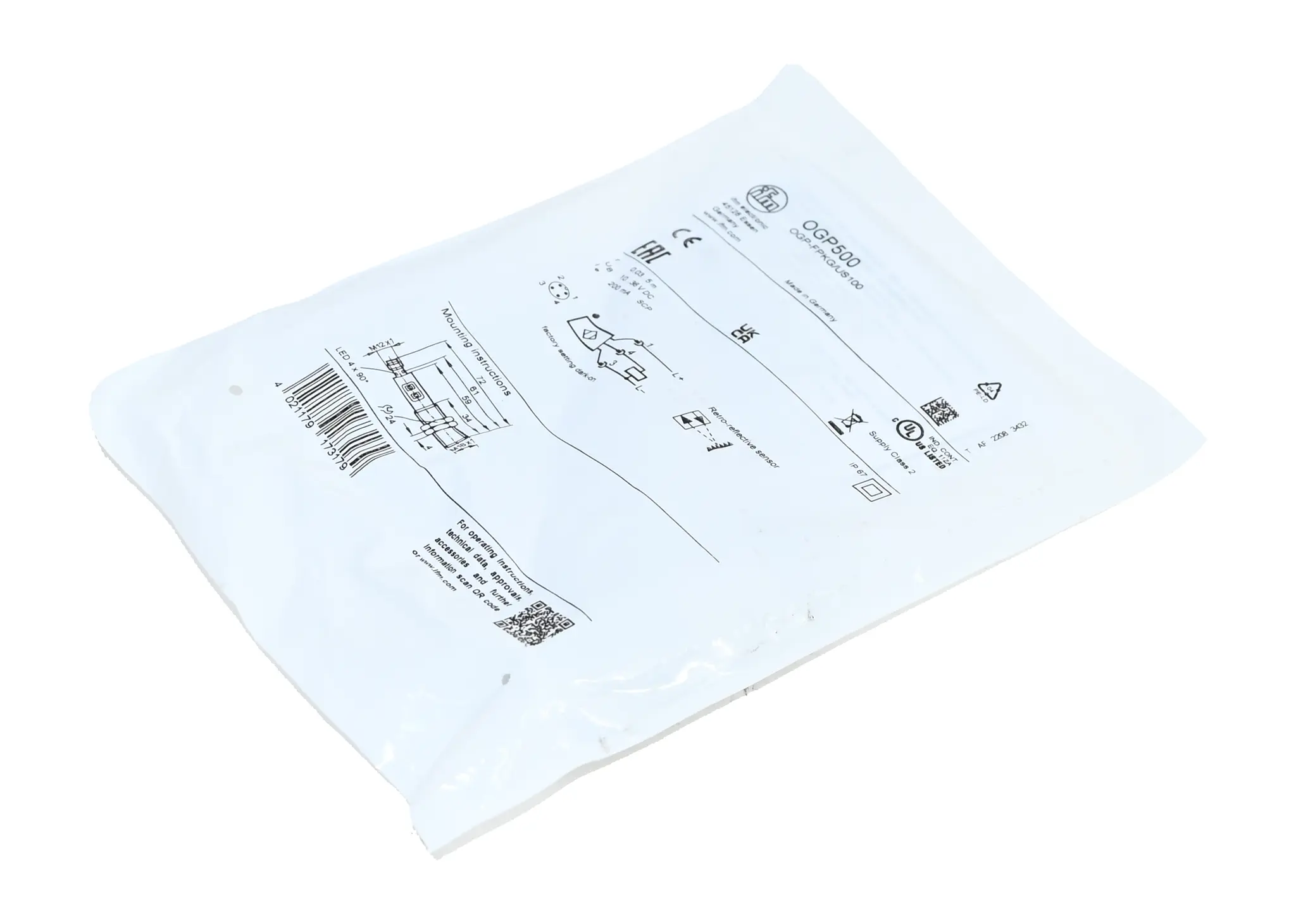 Produktfoto 1 von ifm OGP-FPKG/US100 OGP500 Retro-reflective Sensor New sealed