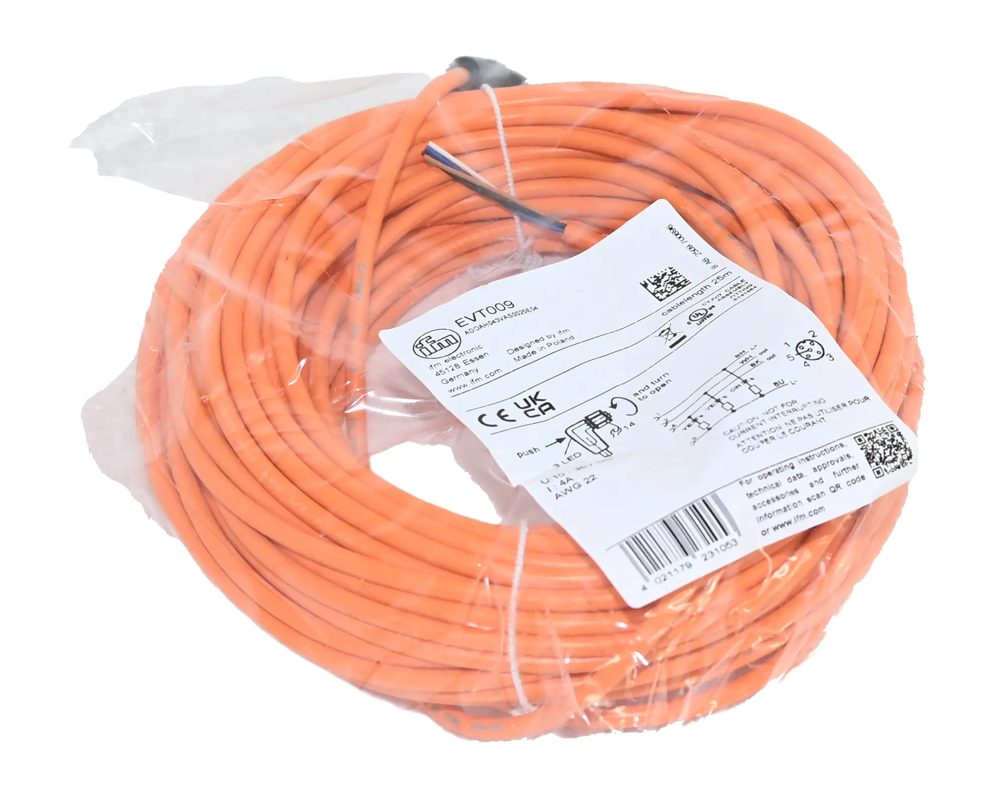 Produktfoto 1 von ifm EVT009 ADOAH043VAS0025E04 25m Connecting Cable Socket New sealed