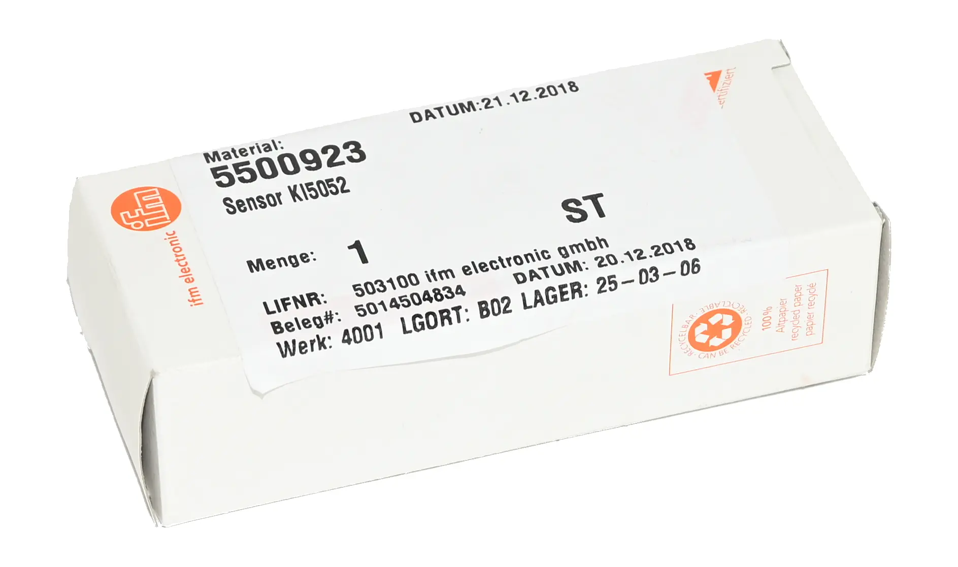 Produktfoto 1 von ifm KI5052 KIE3015-FPKG/NI/55V/US-100-DPX Capacitive Proximity Sensor M30 15mm New open box