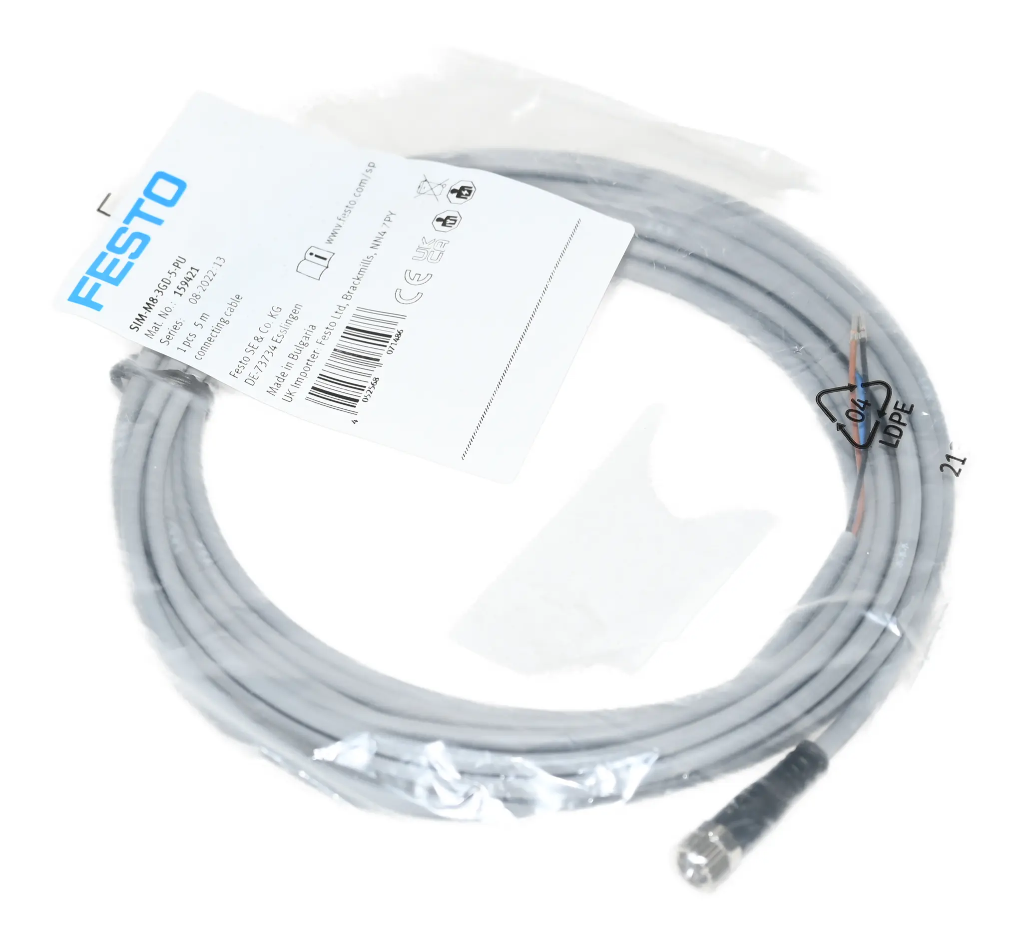 Produktfoto 1 von Festo SIM-M8-3GD-5-PU 159421 Connecting Cable New sealed