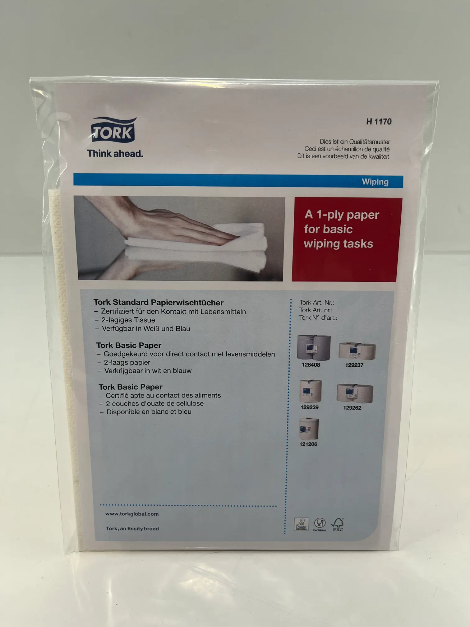 Produktfoto 1 von Sample Tork Standard paper wipes, white W1