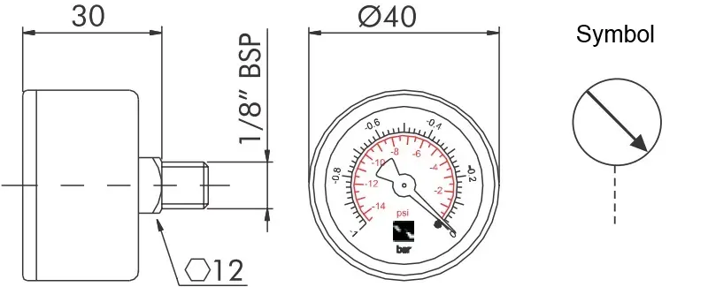 Produktfoto 1 von S1 Vacuum gauge from 0 to -1 bar
