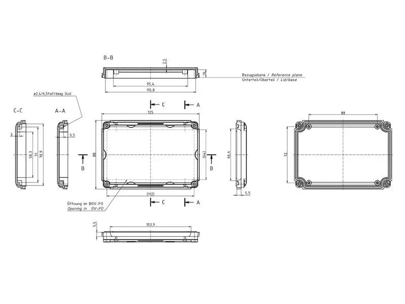 BOPLA Gehäuse BoVersa Deckel Kunststoff Frontrahmen geschlossen 125 x 88 x 19 mm Abdeckung weiß / Funktionsdeckel glaskl