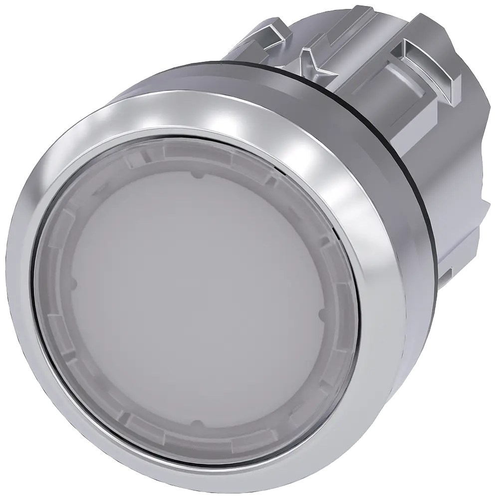 Produktfoto 1 von Drucktaster, beleuchtet, 22mm, rund, Metall, hochglanz, weiß, Druckknopf