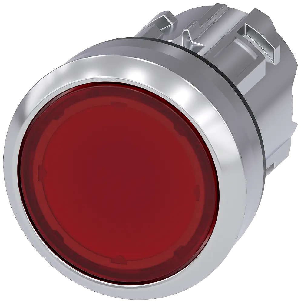 Produktfoto 1 von Drucktaster, beleuchtet, 22mm, rund, Metall, hochglanz, rot, Druckknopf