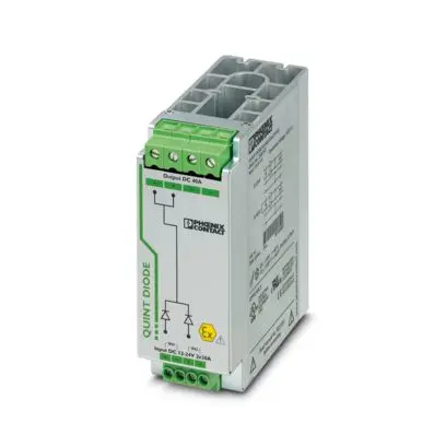 Produktfoto 1 von Tragschienen-Diodenmodul 12 - 24 V DC/2 x 20 A oder 1 x 40 A. Durchgängige Redundanz bis zum Verbraucher.