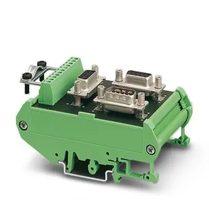 Produktfoto 1 von Passiver RS-485-T-Verteiler, bestückt mit einer 9-poligen D-SUB-Stiftleiste und zwei 9-poligen D-SUB-Buchsenleisten