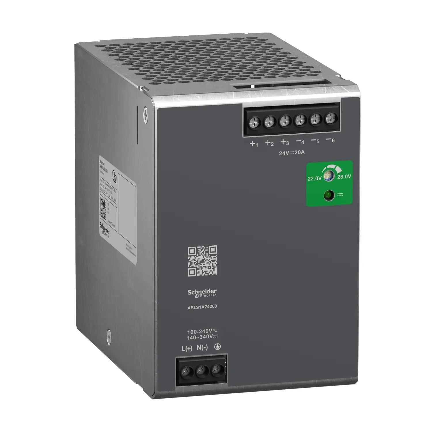 Produktfoto 1 von Spannungsversorgung, Modicon ABLS, Optimum, getaktet, 1-phasig, 100-240V AC, 24V DC, 20A, 480W