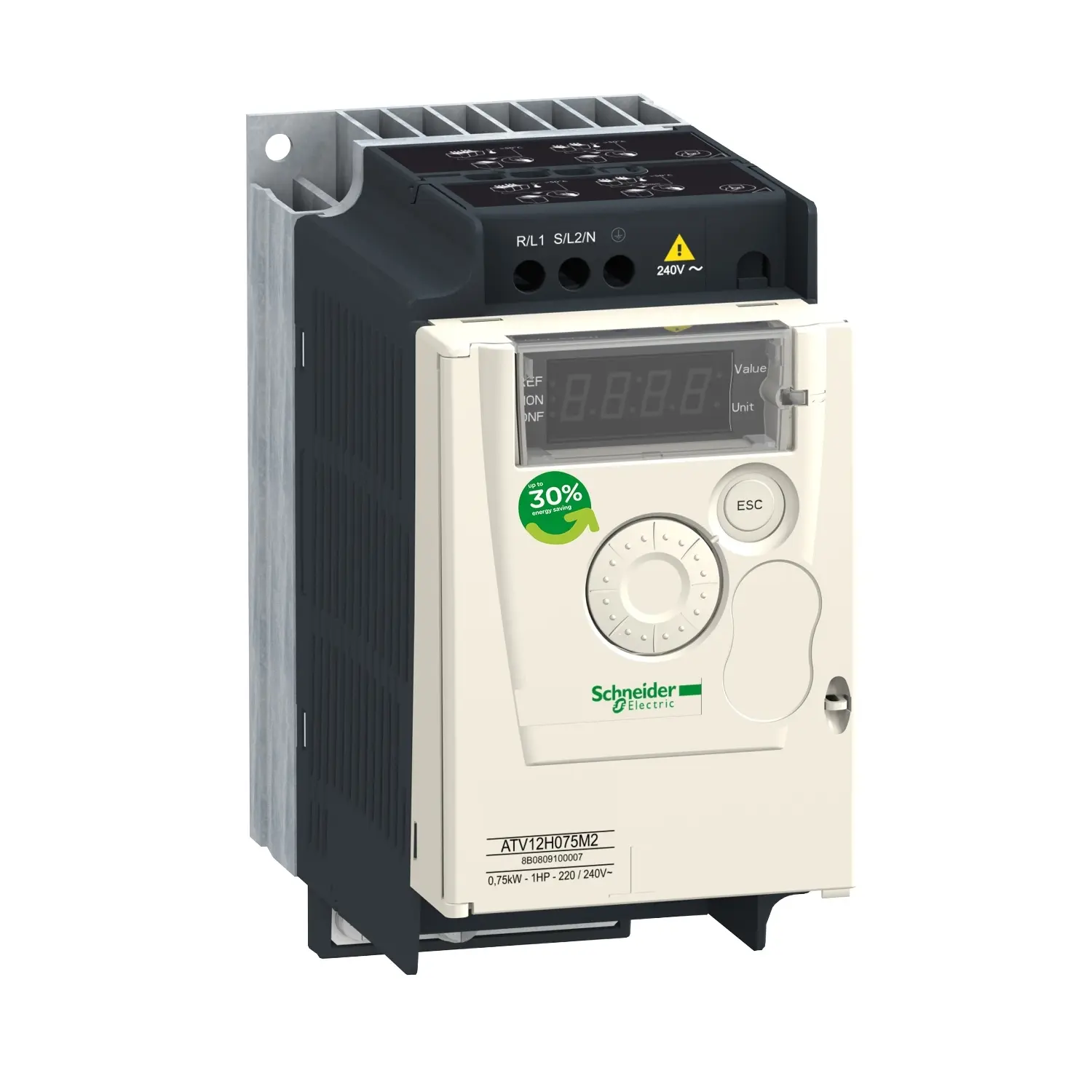 Produktfoto 1 von Frequenzumrichter ATV12, 0,75kW, 1HP, 200-240V, 1-ph., m. Kühlkörper
