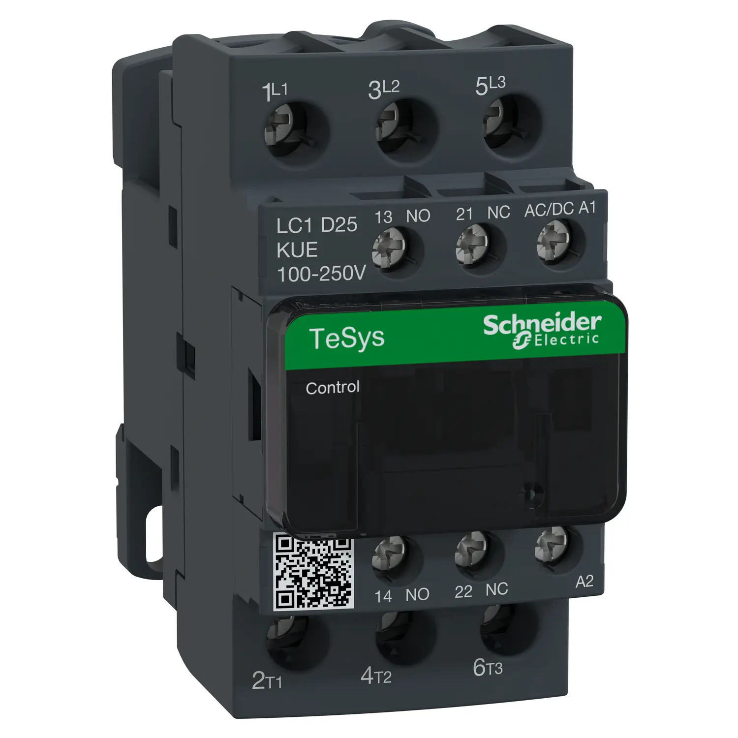 Produktfoto 1 von Leistungsschütz LC1D 3p, +1S+1Ö, 11 kW, 25 A, 400 V AC3, Spule 100-250 V AC/DC