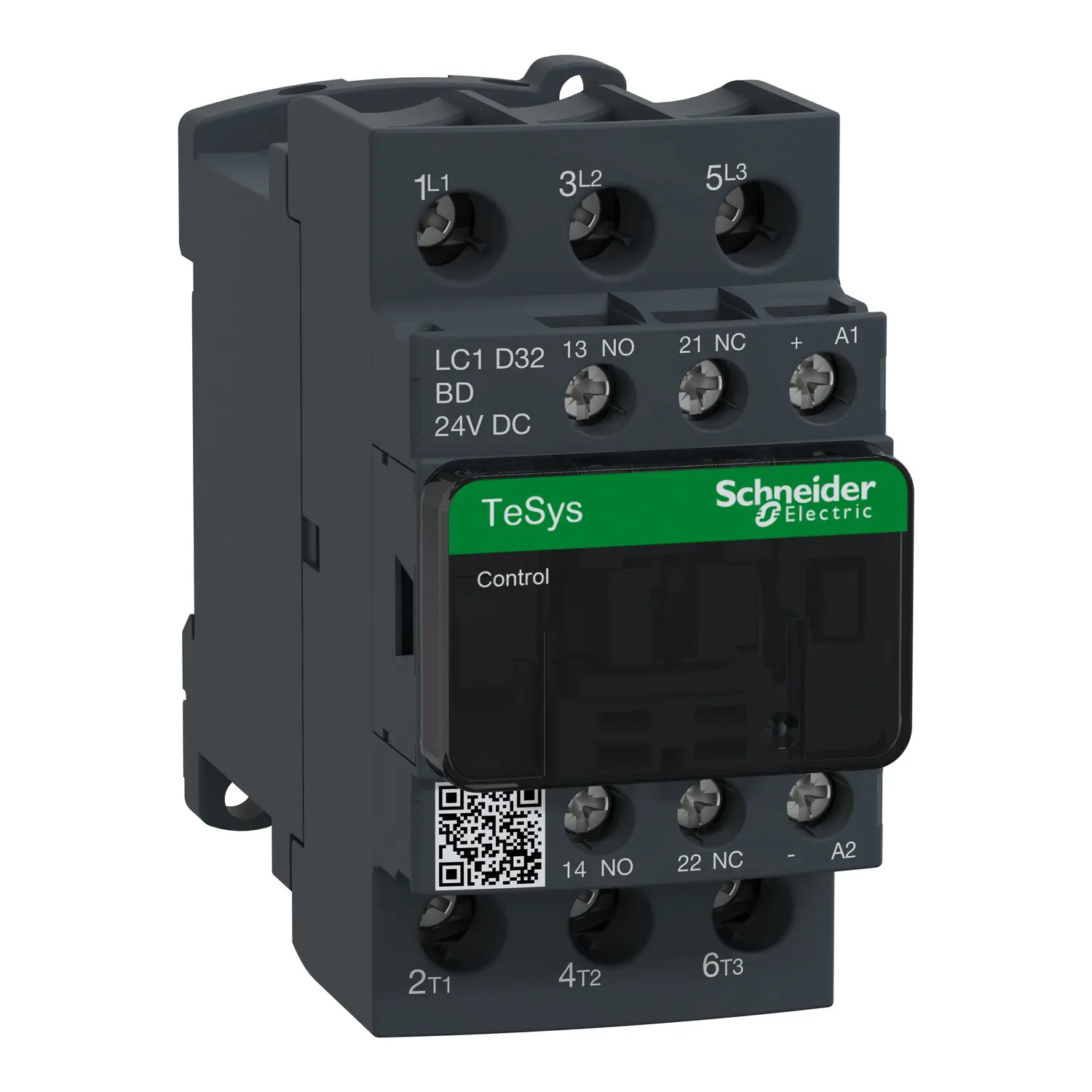 Produktfoto 1 von Leistungsschütz LC1D 3p, +1S+1Ö, 15 kW, 32 A, 400 V AC3, Spule 24 V DC
