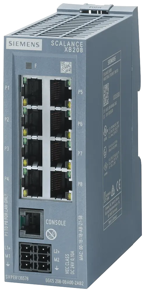 Produktfoto 1 von Siemens 6GK5208-0BA00-2AB2 - SCALANCE XB208 managebarer Layer 2 IE Switch 8x 10