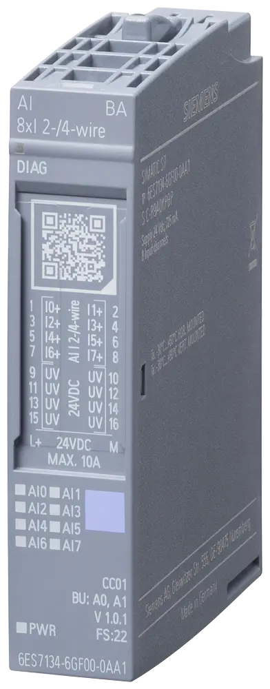 Produktfoto 1 von Siemens 6ES7134-6GF00-0AA1 - SIMATIC ET 200SP, analoges Eingangsmodul, AI 8XI 2