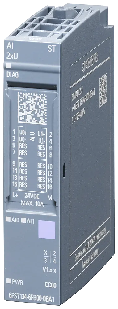 Produktfoto 1 von Siemens 6ES7134-6FB00-0BA1 - SIMATIC ET 200SP, analoges Eingangsmodul, AI 2xU S