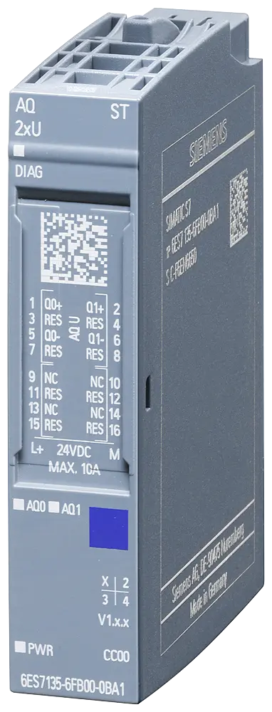 Produktfoto 1 von Siemens 6ES7135-6FB00-0BA1 - SIMATIC ET 200SP, analoges Ausgangsmodul, AQ 2xU S
