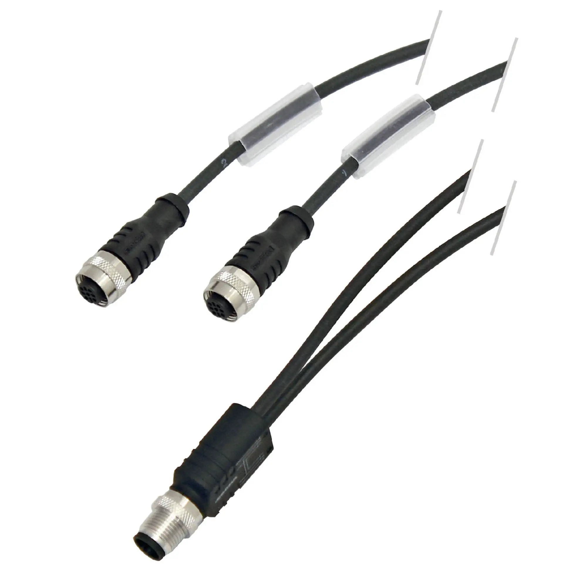 Produktfoto 1 von Y-Verteiler mit Kabelabgang, 2x 1m, 3-polig, 2x Sensorbuchse M12, A-kodiert, 1x Sensorstecker M12, A-kodiert, max. 4A, 24V DC
