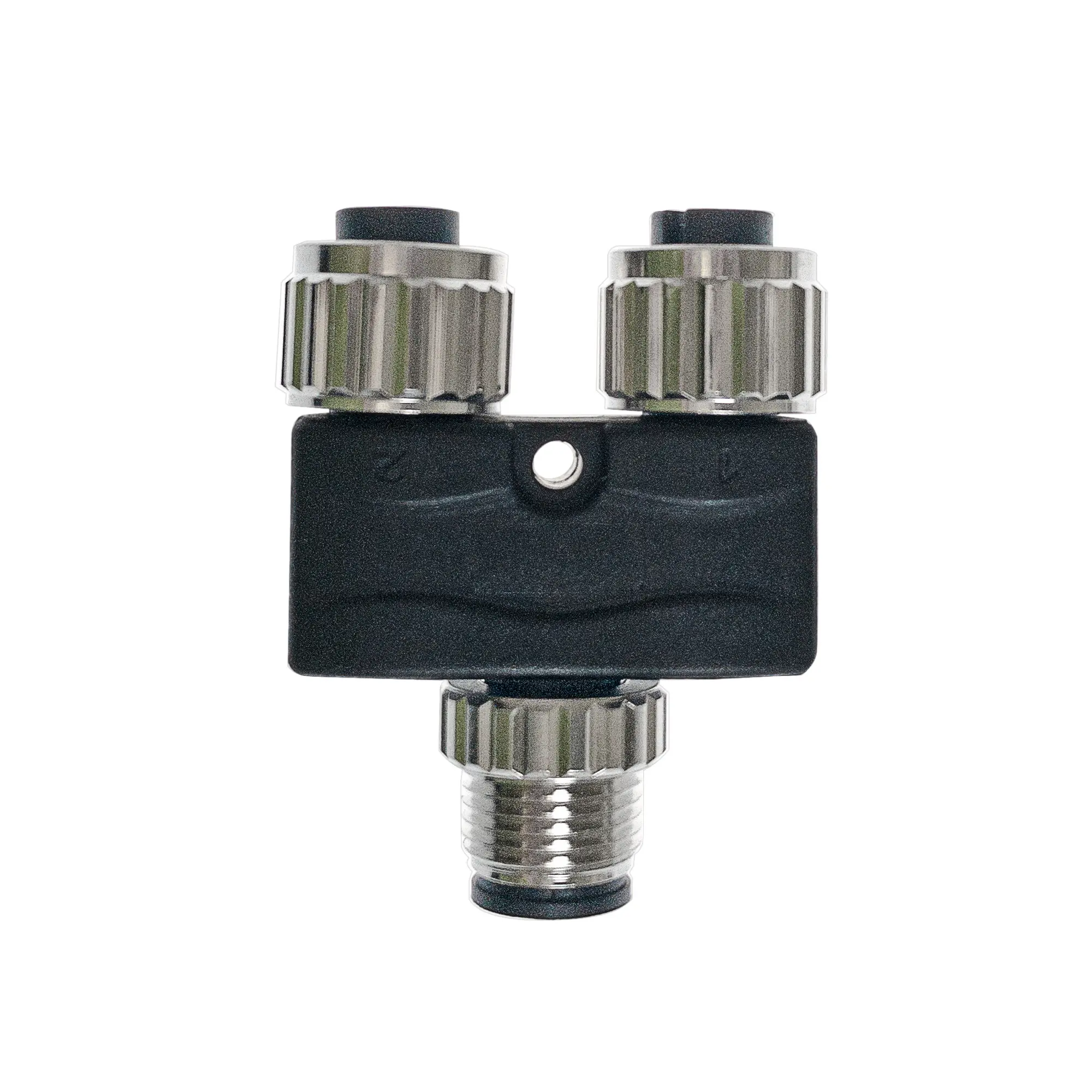 Produktfoto 1 von Y-Splitter/T-Verteiler M12, 4-polig, 2x M12 Buchse, A-kodiert/1x M12 Stecker, A-kodiert, max. 6A, 24V DC