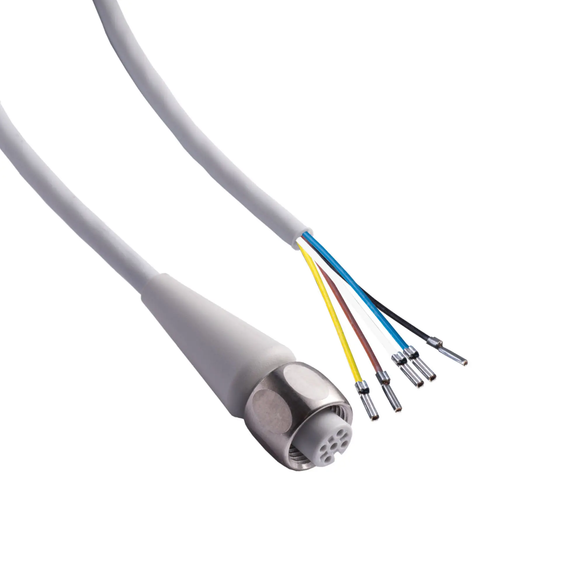 Produktfoto 1 von Sensor Kabel, 5m, 5-polig, TPE grau, Dichtung EPDM, Überwurf V4A, M12 Sensorbuchse, A-kodiert/offene Leitungsenden, FDA