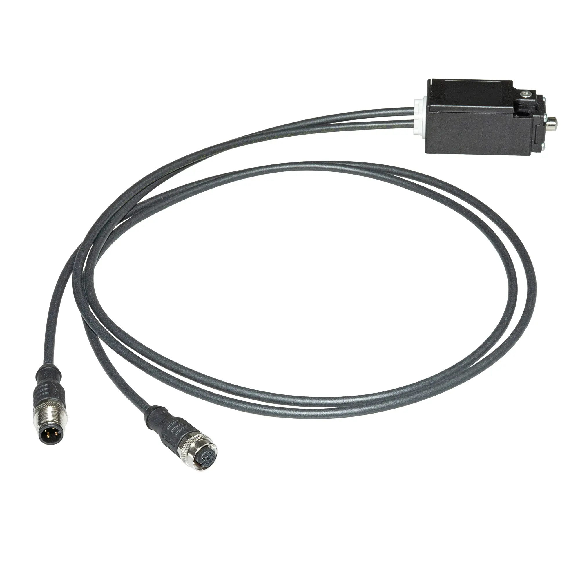 Produktfoto 1 von Türkontaktschalter, 24V DC, 6A | Endschalter mit Bolzen Ø8mm, 4-polig, 2x Kabel mit Sensorstecker / Sensorbuchse M12