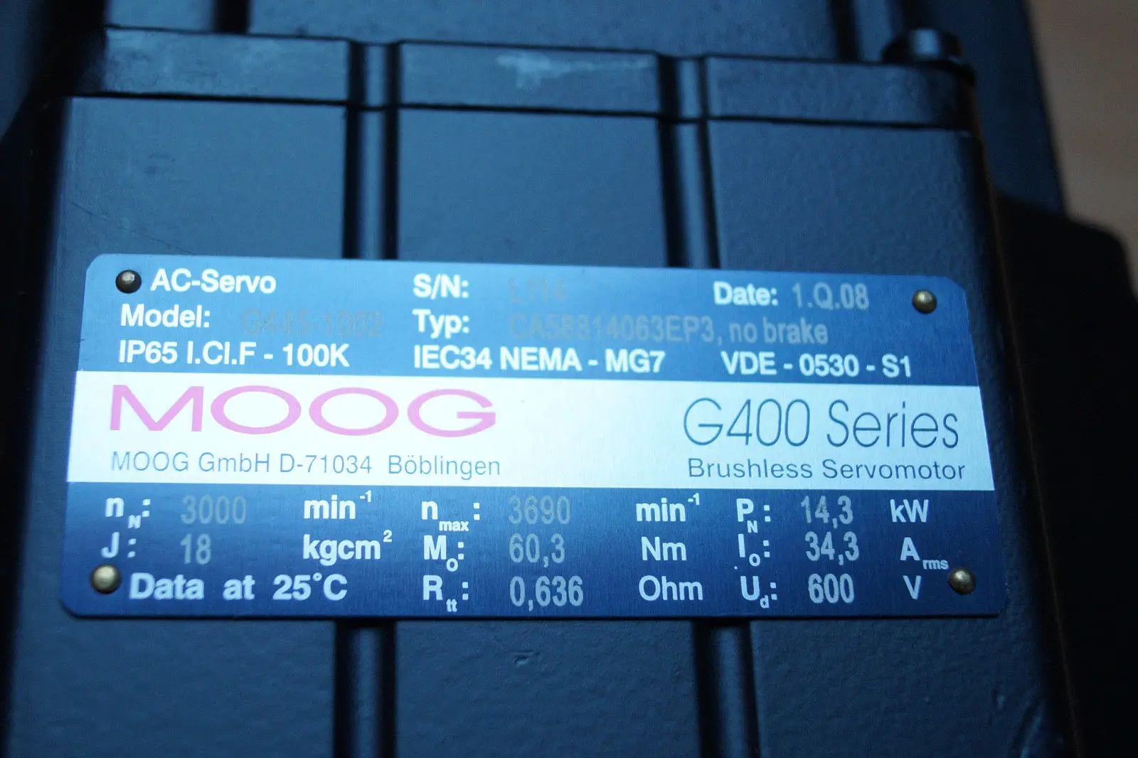 Produktfoto 1 von MOOG Model.: G445-1002 G400 Series Brushless Servomotor Typ.: CA58814063EP3
