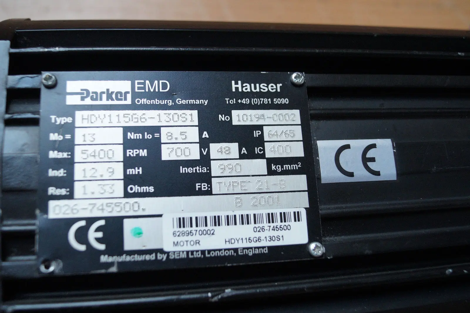 Produktfoto 1 von Parker Hauser Servomotor HDY115G6-130S1