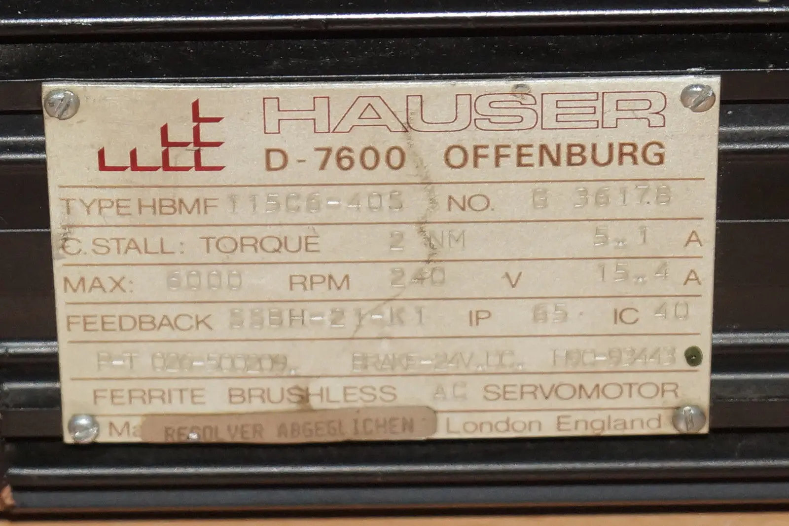 Produktfoto 1 von Hauser AC Servomotor HBMF 115C6-40S