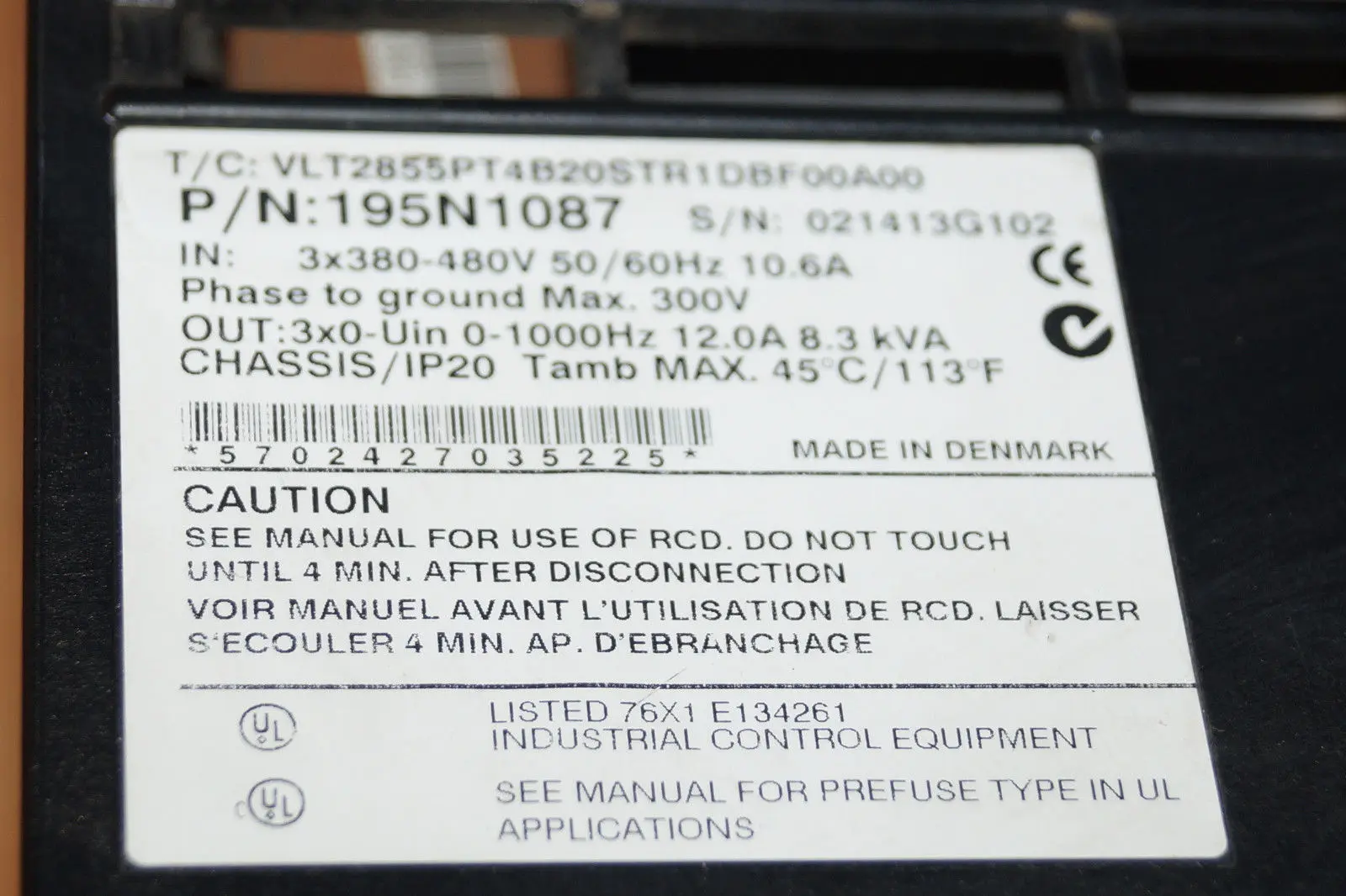 Produktfoto 1 von Danfoss VLT2855PT4B20STR1DBF00A00 VLT2855 195N1087 8.3 KVA Frequenzumrichter