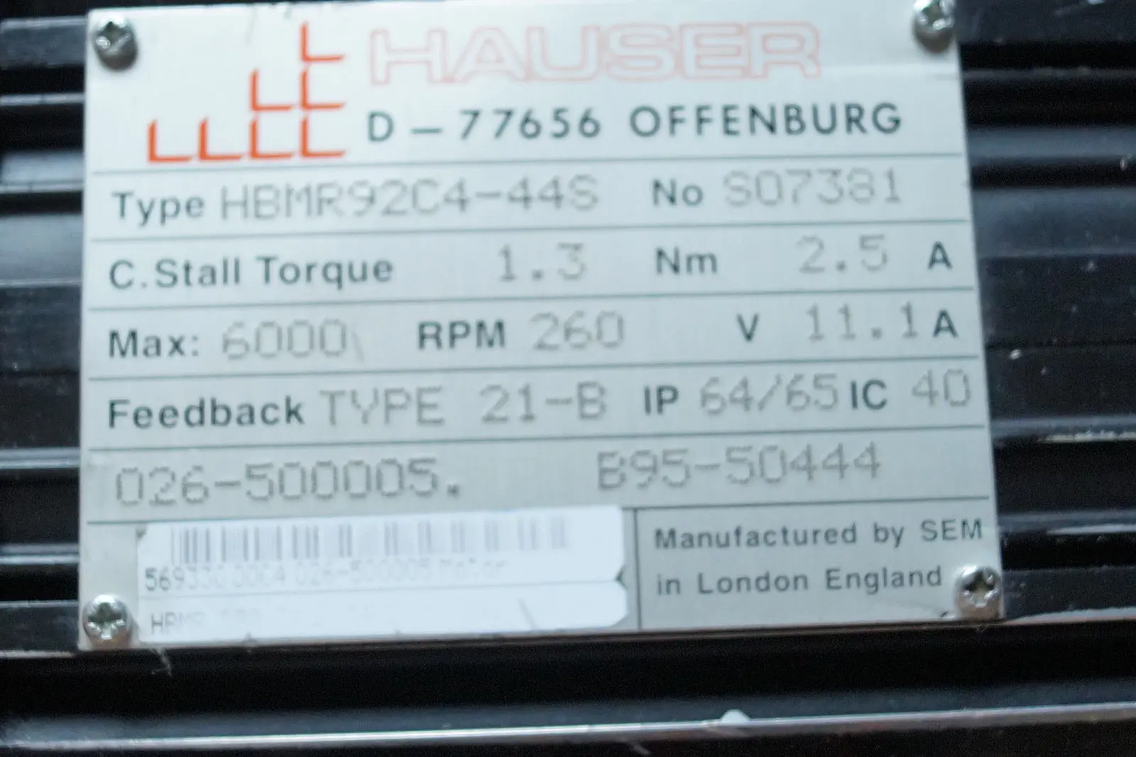 Produktfoto 1 von Hauser Servomotor HBMR92C4-44S
