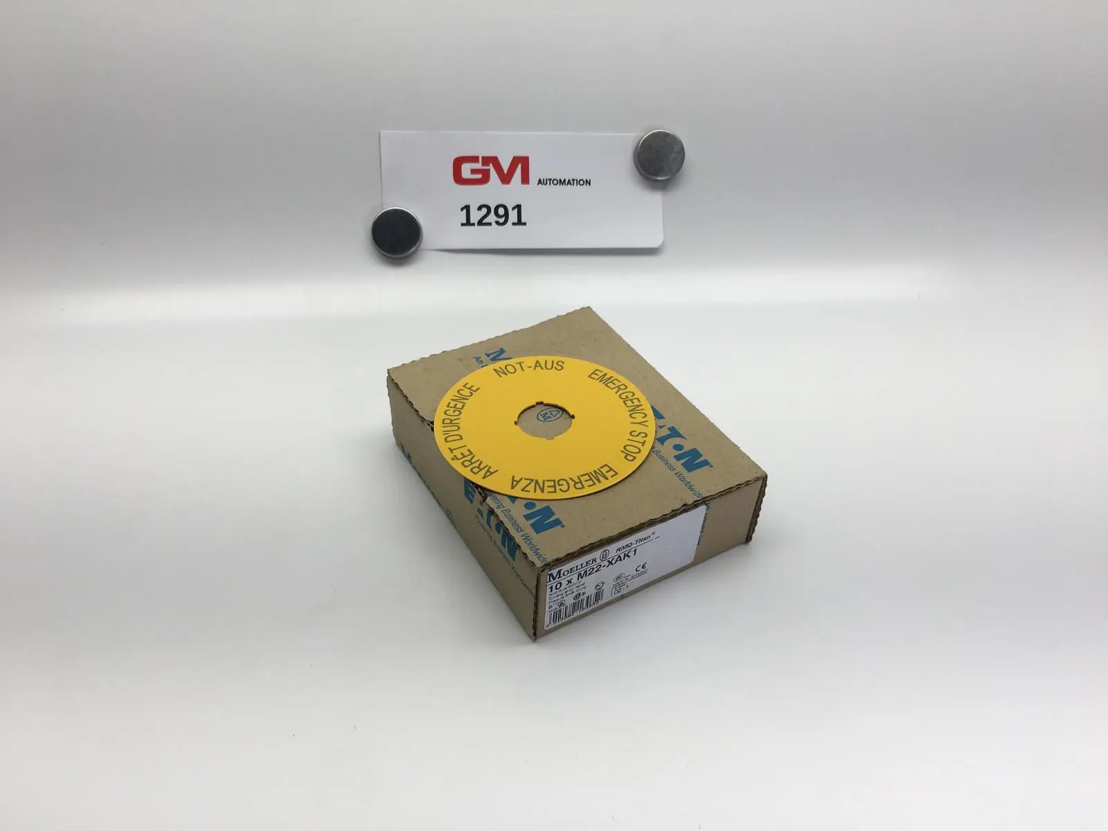 Produktfoto 1 von 9x Moeller Not-Aus-Schild M22-XAK1 RMQ-Titan emergency stop label selbstklebend