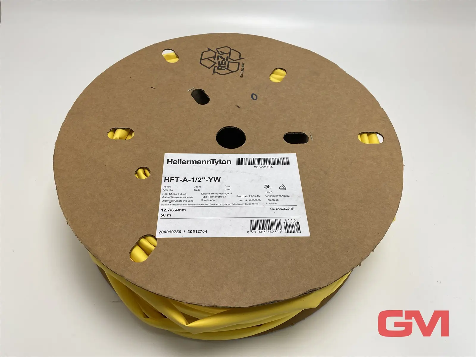 Produktfoto 1 von 50 Meter HellermannTyton Warmschrumpfschlauch HFT-A-1/2''-YW 12,7/6,4mm Yellow
