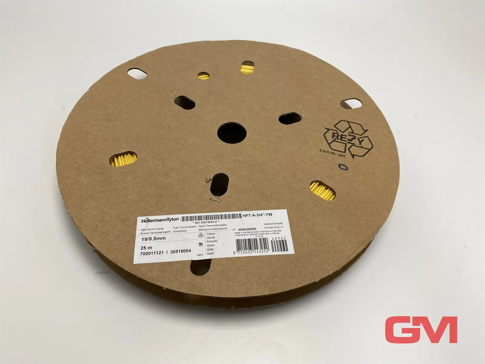 Produktfoto 1 von 25 Meter HellermannTyton Warmschrumpfschlauch HFT-A-3/4''-YW 19/9.5mm Yellow