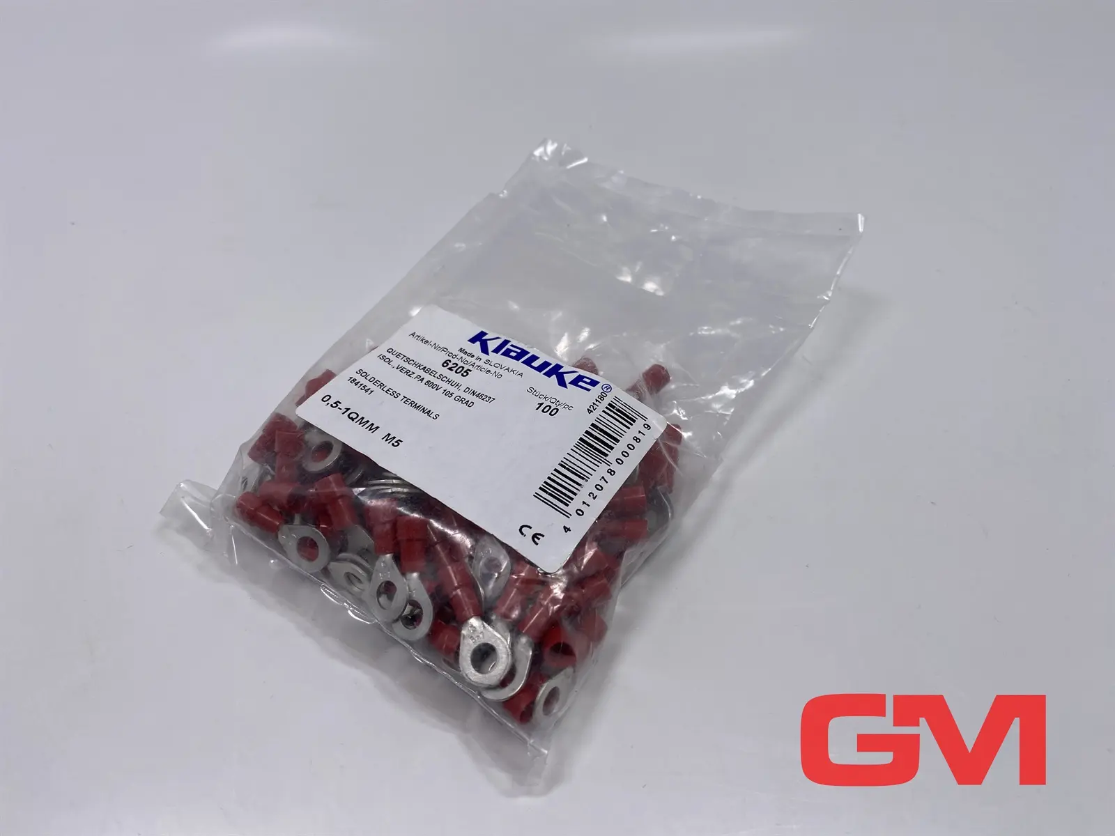 Produktfoto 1 von VE 100x Klauke Quetschkabelschuh 6205 crimp terminal lug 0,5-1mm² M5 DIN46237