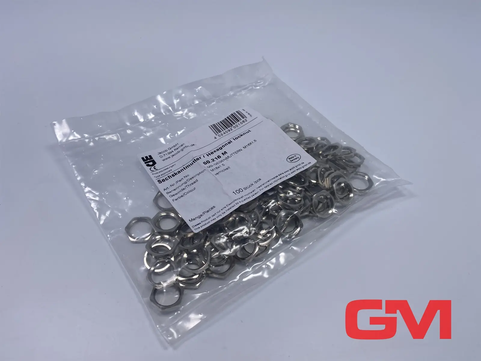 Produktfoto 1 von VE 100x Jakob Sechskatmutter 50.216 M hexagonal locknut MS-Gegenmutter M16x1,5