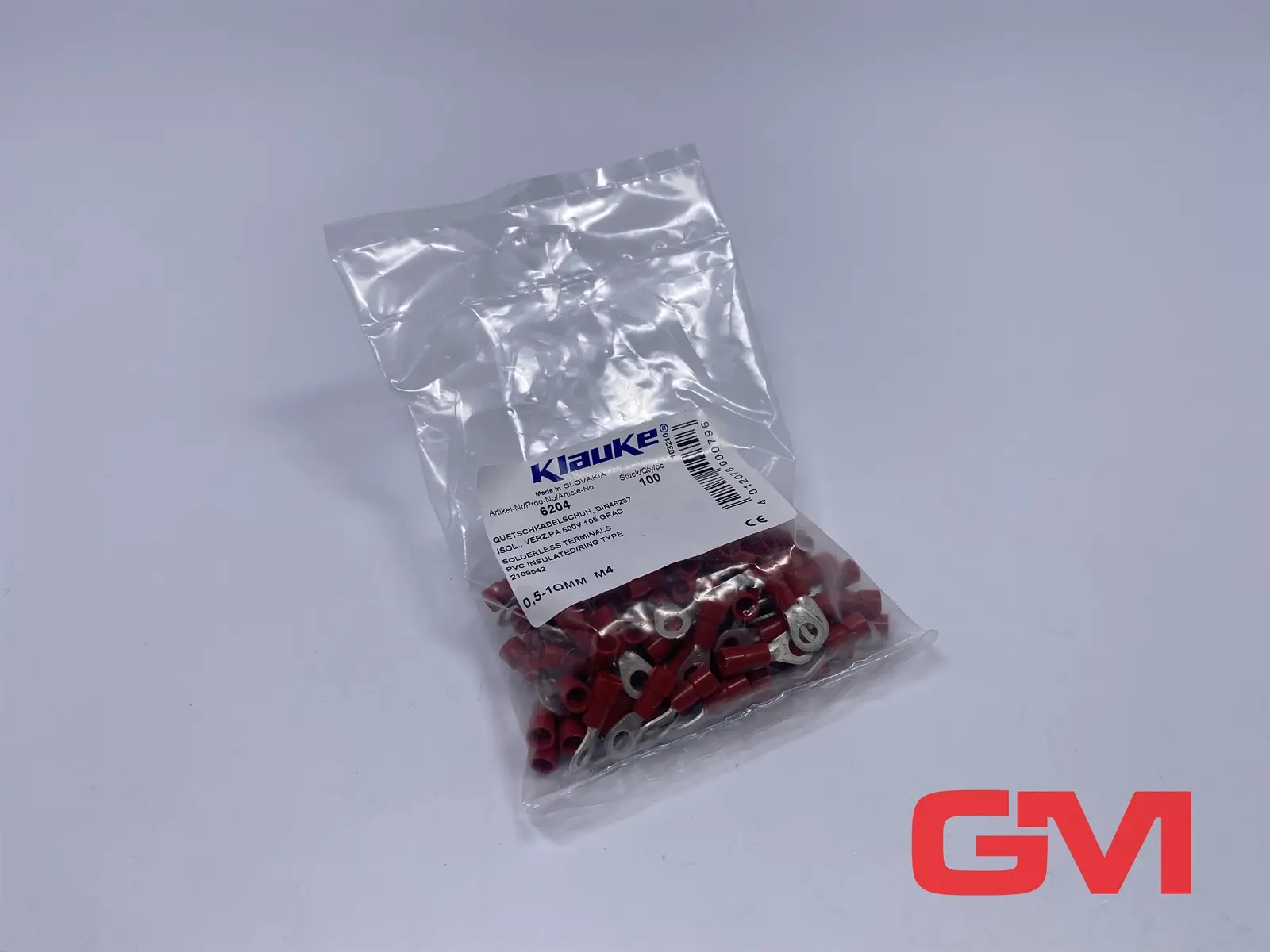 VPE 100x Klauke Quetschkabelschuh 6204 crimp terminal lug  0,5-1mm² M4 rot