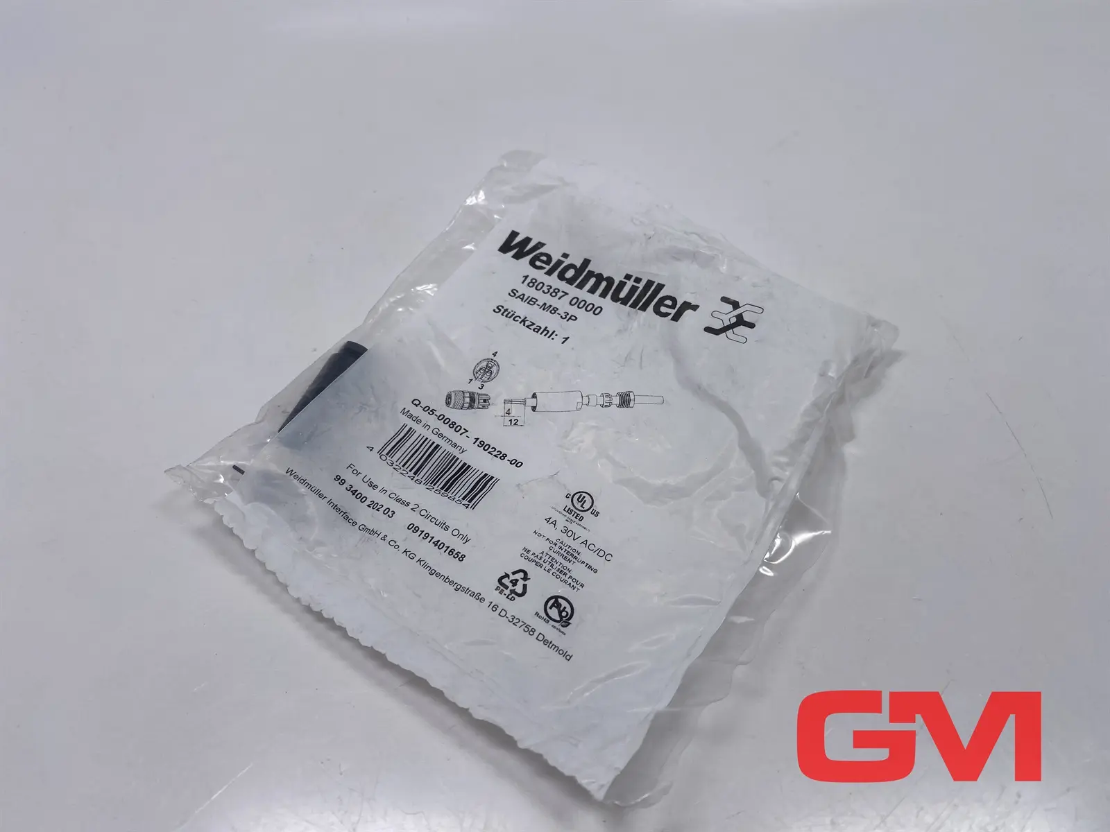 Produktfoto 1 von Weidmüller Steckverbinder 1803870000 Screw terminal connector SAIB-M8-3P