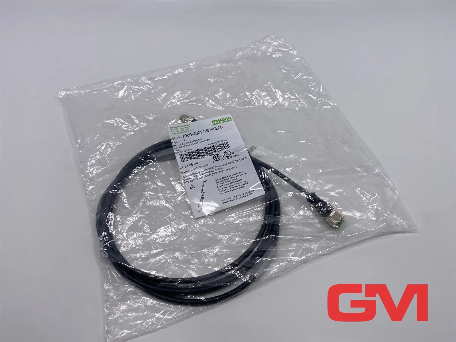 Produktfoto 1 von Murr Elektronik Kabel 7000-40021-6340200 cable M12 St. 0° / M12 Bu. 0° A-kod.
