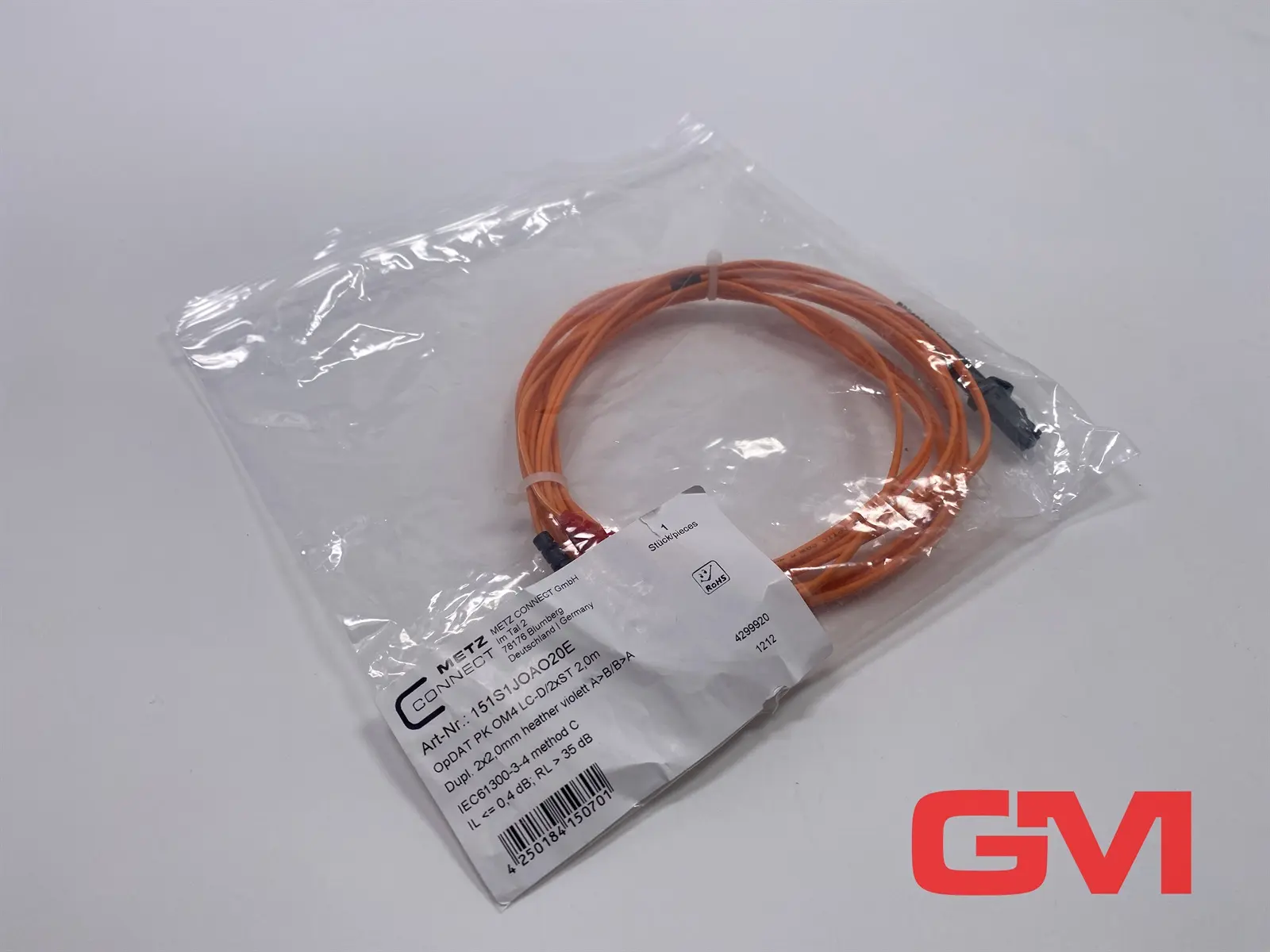 Produktfoto 1 von Metz Connect Duplexkabel 151S1JOAO20E Patchkabel-LWL OpDAT PK OM4 LC-D/2xST 2m