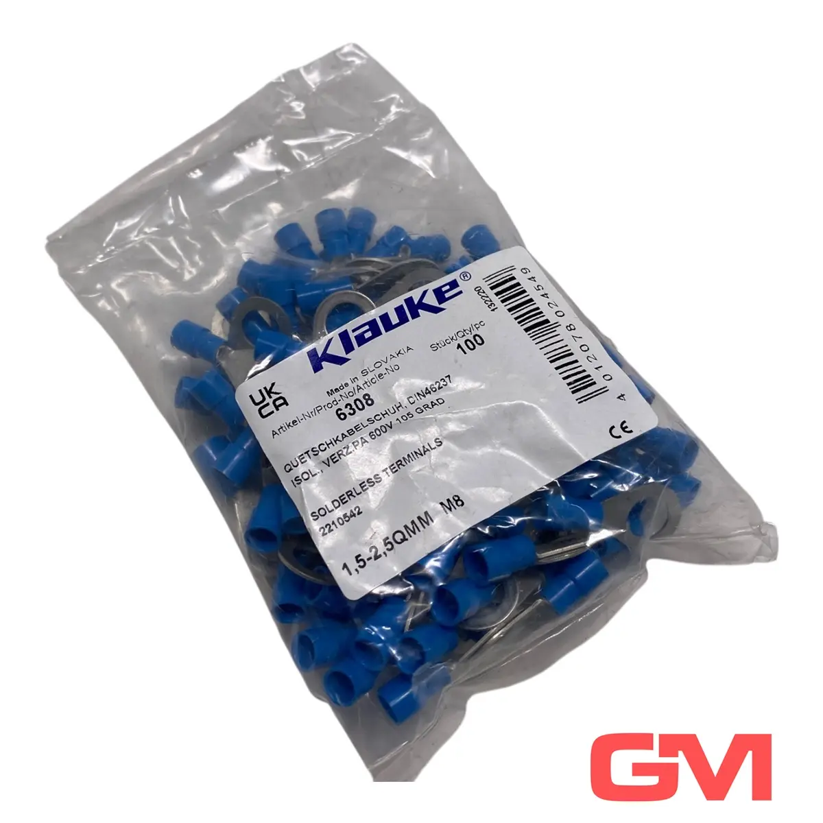 Produktfoto 1 von VE 100x Klauke Isolierte Quetschkabelschuh 6308 solderless terminals 1,5-2,5mm²