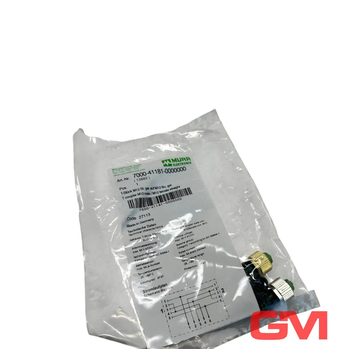 Produktfoto 1 von Murr elektronik T-Stück 7000-41181-0000000 T coupler M12 St. / M12 Bu. A-kod.