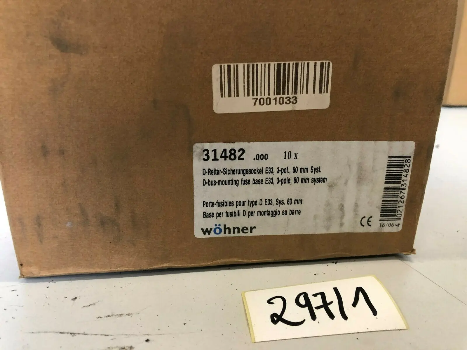 Produktfoto 1 von 10 x Wöhner 31482 D-Reiter-Sciherungssockel E33 3-pol 60 mm System