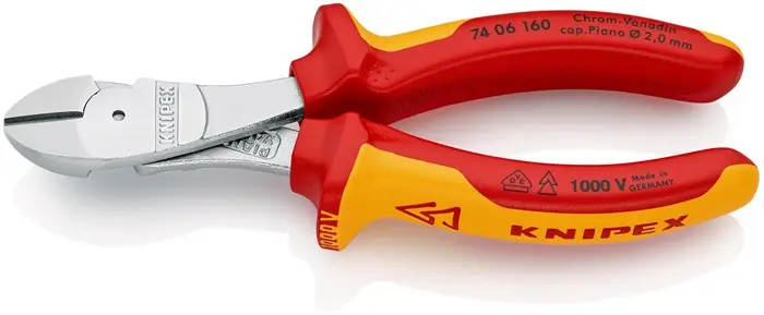 Produktfoto 1 von Kraftseitenschneider L.160mm VDE Form 0 Mehrkomp.-Hüllen KNIPEX
