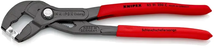 Produktfoto 1 von Schlauchschellenzange Gesamt-L.250mm Kopf grau atram.Ku.-Überzug KNIPEX