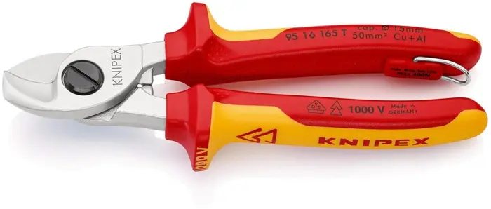 Produktfoto 1 von Kabelschere L.165mm Kopf verchr.VDE m.Öse Mehrkomp.-Hüllen Form 1 KNIPEX