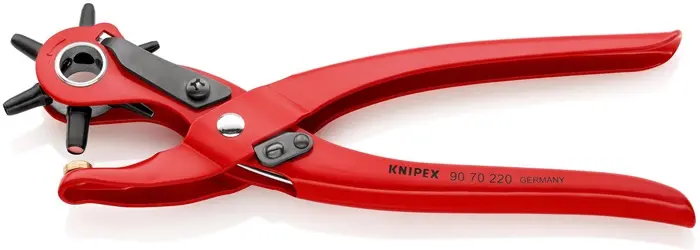 Produktfoto 1 von Revolverlochzange Gesamt-L.220mm Öffnungsf.2/2,5/3/3,5/4 u.5mm rot pulv.KNIPEX