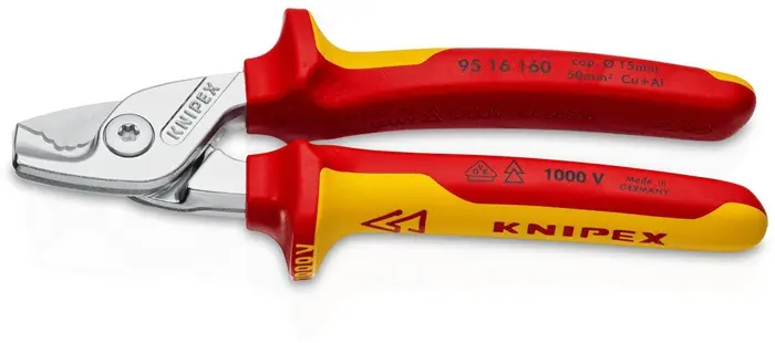 Produktfoto 1 von Kabelschere L.160mm Kopf verchr.VDE Mehrkomp.-Hüllen Form 1 KNIPEX