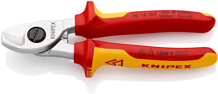 Produktfoto 1 von Kabelschere L.165mm Kopf verchr.VDE Mehrkomp.-Hüllen Form 1 KNIPEX