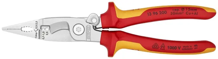 Produktfoto 1 von Elektroinstallationszange L.200mm VDE verchr.Mehrkomp.-Hüllen m.Öffnungsf.KNIPEX