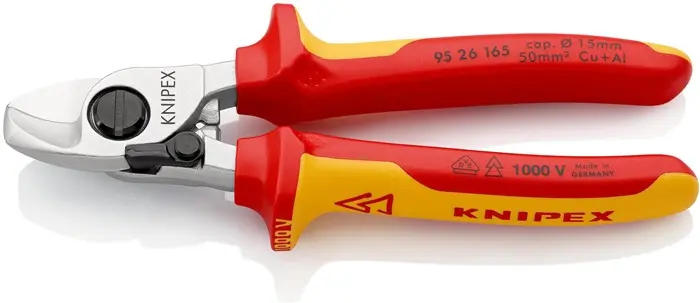 Produktfoto 1 von Kabelschere L.165mm Kopf verchr.VDE Mehrkomp.-Hüllen Form 2 KNIPEX