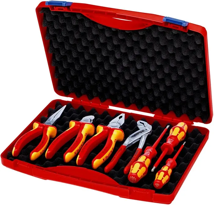 Produktfoto 1 von Zangen-/Werkzeugsatz 7-tlg.Mehrkomp.-Hüllen/Ku.-Überzug Ku.-Koffer VDE KNIPEX