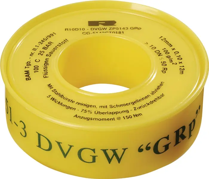 Produktfoto 1 von PTFE Dichtband GRp L12m B12mm D0,1mm gelb 100g/m² Rl.ULITH